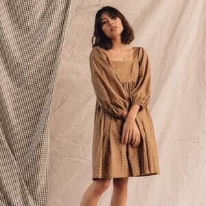 JUST FEMALE Merle Tent Cotton Square Neck Brown Floral Print Dress Extra Small